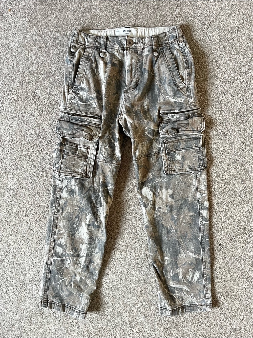 Baggy Loose Hollister Camouflage Pocketed Cotton Cargo Pants 28 30” inseam